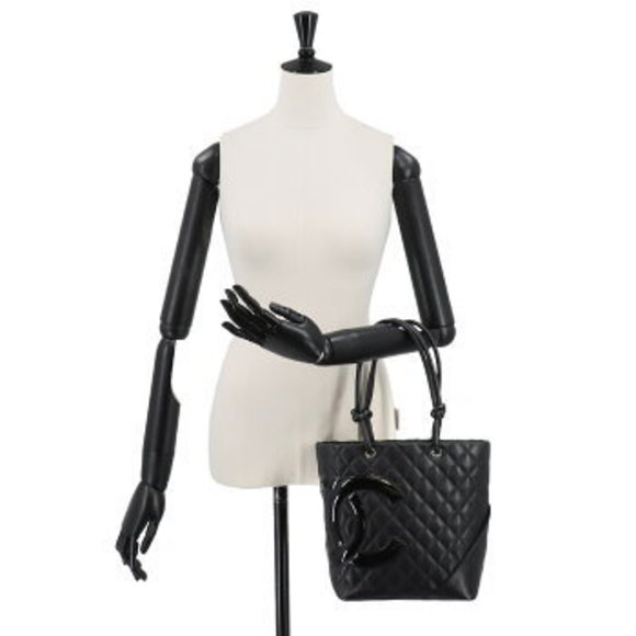 CHANEL Cambon Line Medium Tote Bag Leather Black - Picture 1 of 9